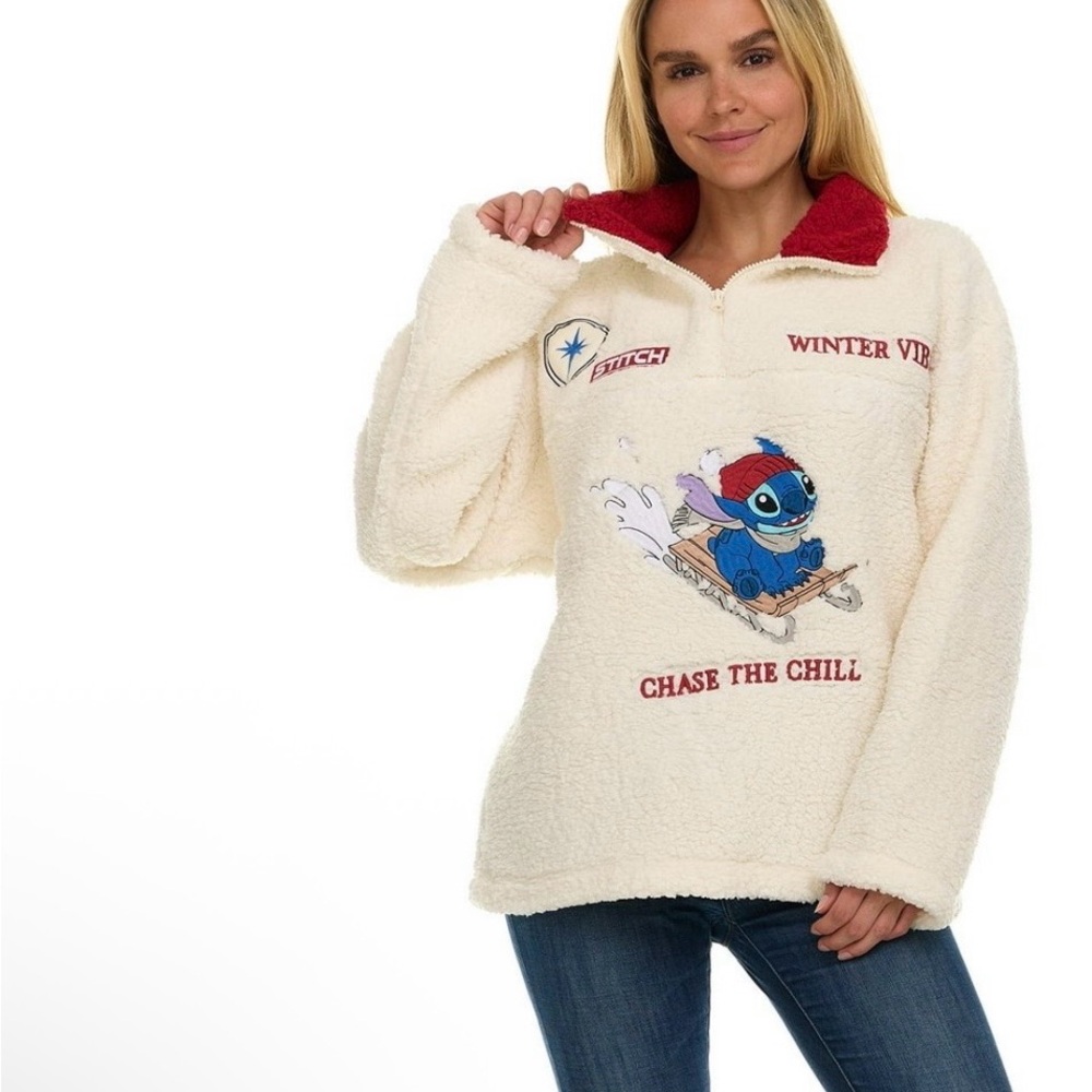 DISNEY STITCH Women's Winter Sherpa Sweater with Embroidery